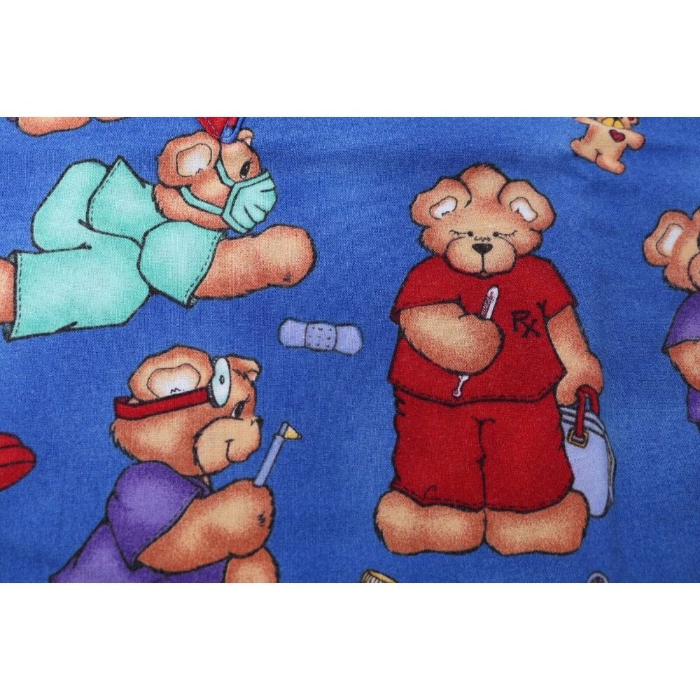 Apple Life Scrub Top Womens M Blue Bear Dr Nurse Print Medical Uniform Shirt VTG - Picture 6 of 11